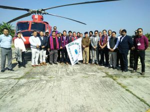Paiwang Konyak flagging off the helicopter service under Global Vectra Helicorp Limited on Monday at Dimapur Airport. EM Images