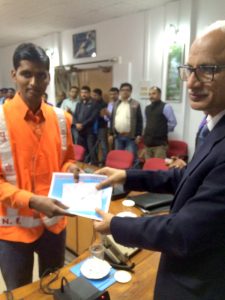 Railway trackmen Sibnath Yadav receiving awards from NRF General Manager Chahatey Ram on February 12.