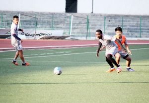 Lajong players seen during training session in Shillong.