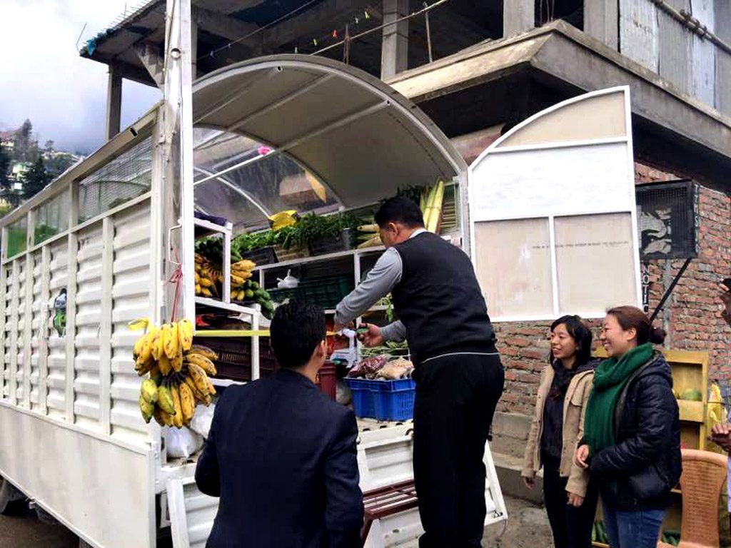 Administrator of the Kohima Municipal Council, Kovi Meyase, inaugurating Eden Farm’s Organic Food Truck. The truck, carrying vegetables and fruits, will be available in various colonies in Kohima town.