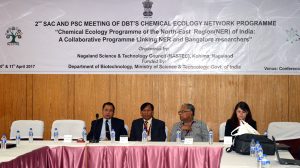 (L-R) Secretary S&T L Akato Sema, NASTEC member Dr. Zavei Hiese, IISc scientific consultant Dr. Pawan Sharma and NCBS associate professor Dr. Shannon Olsson at the two-day mini symposium of scientists in Kohima.