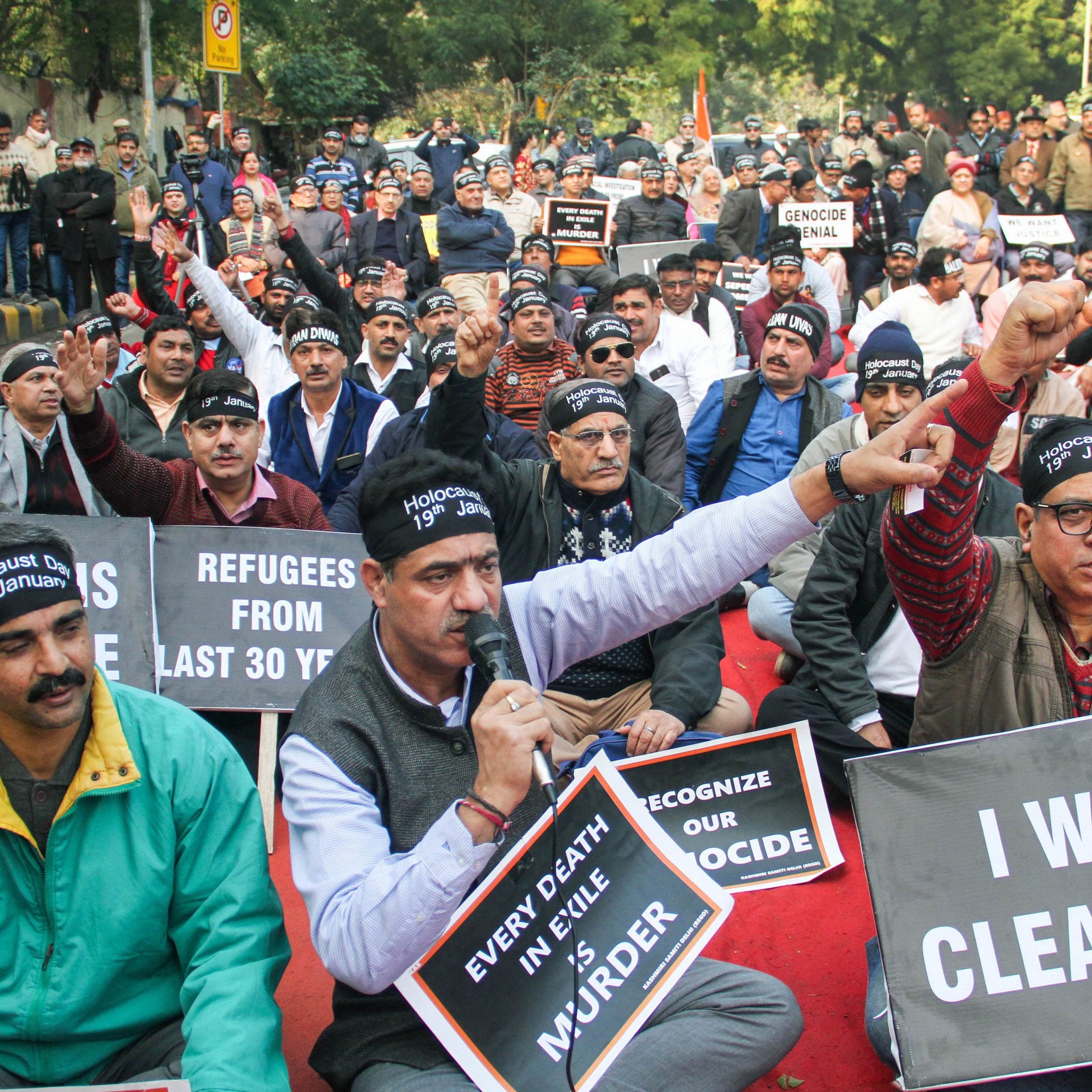 Kashmiri Pandits at a demonstration in Jantar Mantar