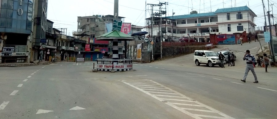Kohima wears a deserted look on the first day of nation-wide lockdown on Wednesday. 