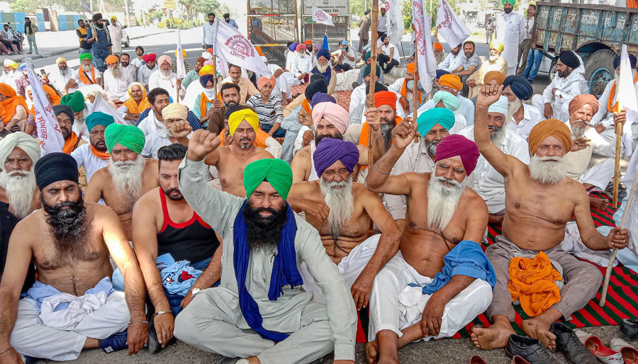 Indian farmers during the Bharat Bandh
