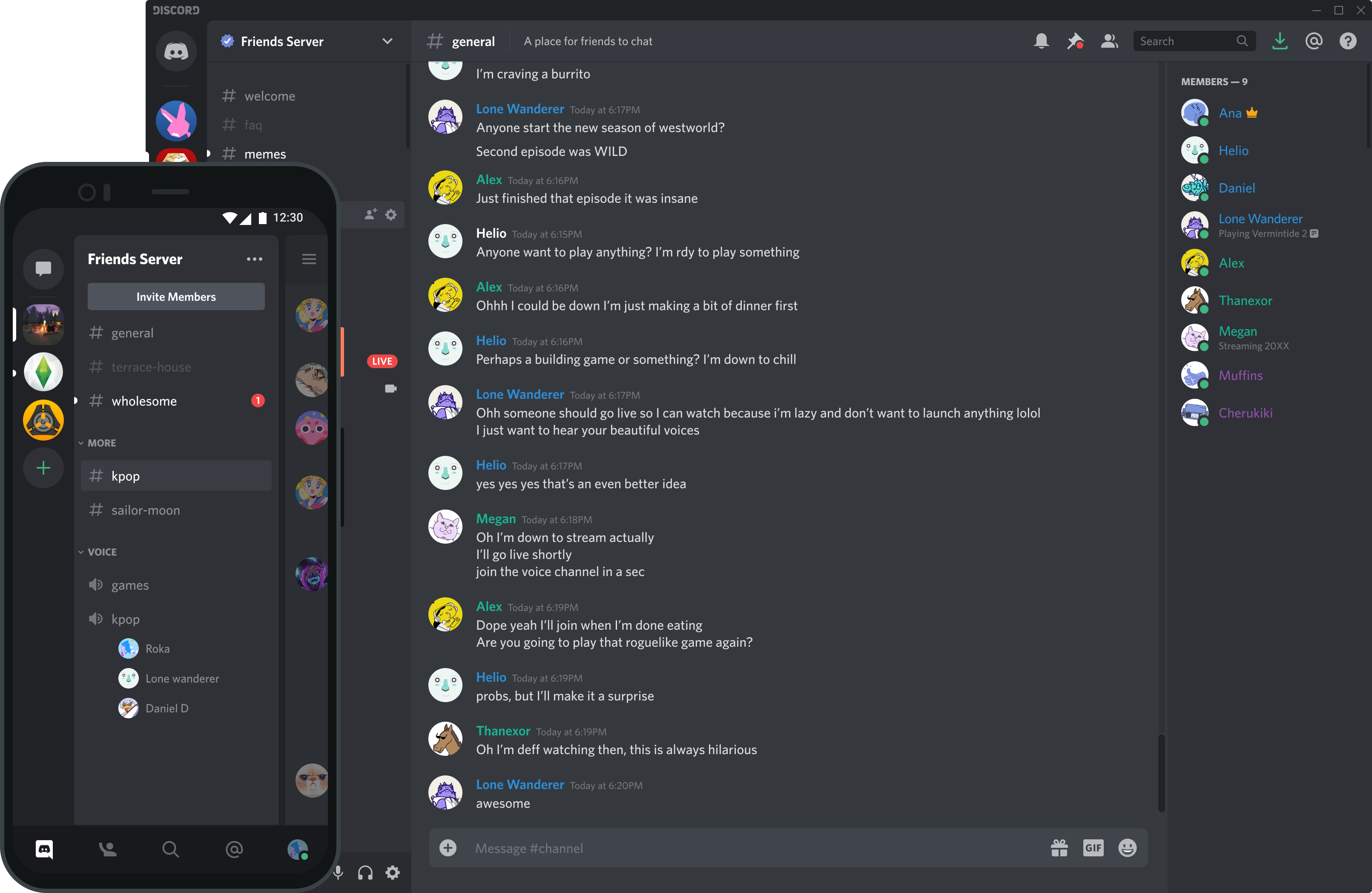 A typical Discord chat example