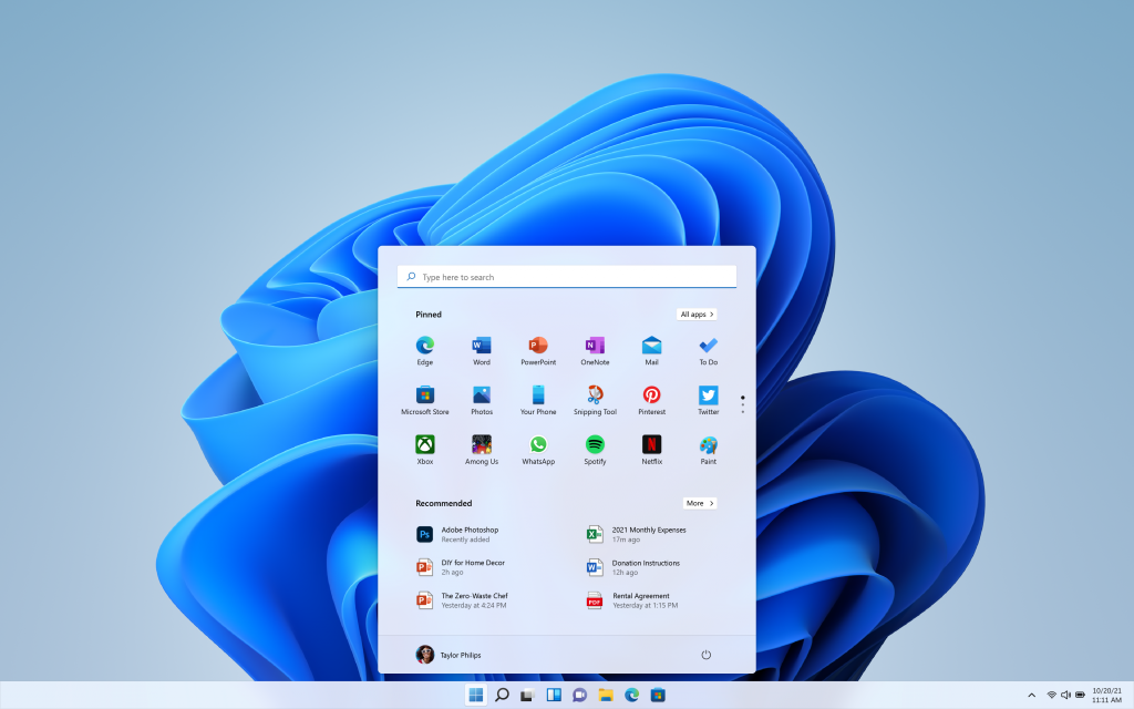 Windows 11 start menu