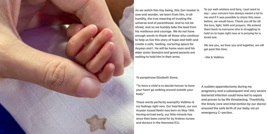 Dia Mirza, Vaibhav Rekhi announce premature birth of son Avyaan Azaad Rekhi