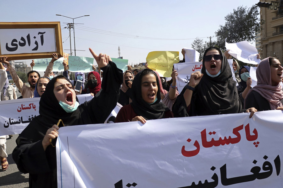 Afghans shout slogans during an anti-Pakistan demonstration