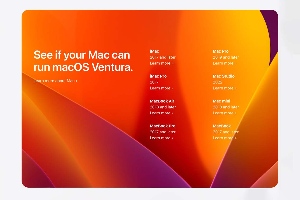 Apple macOS ventura compatible devices