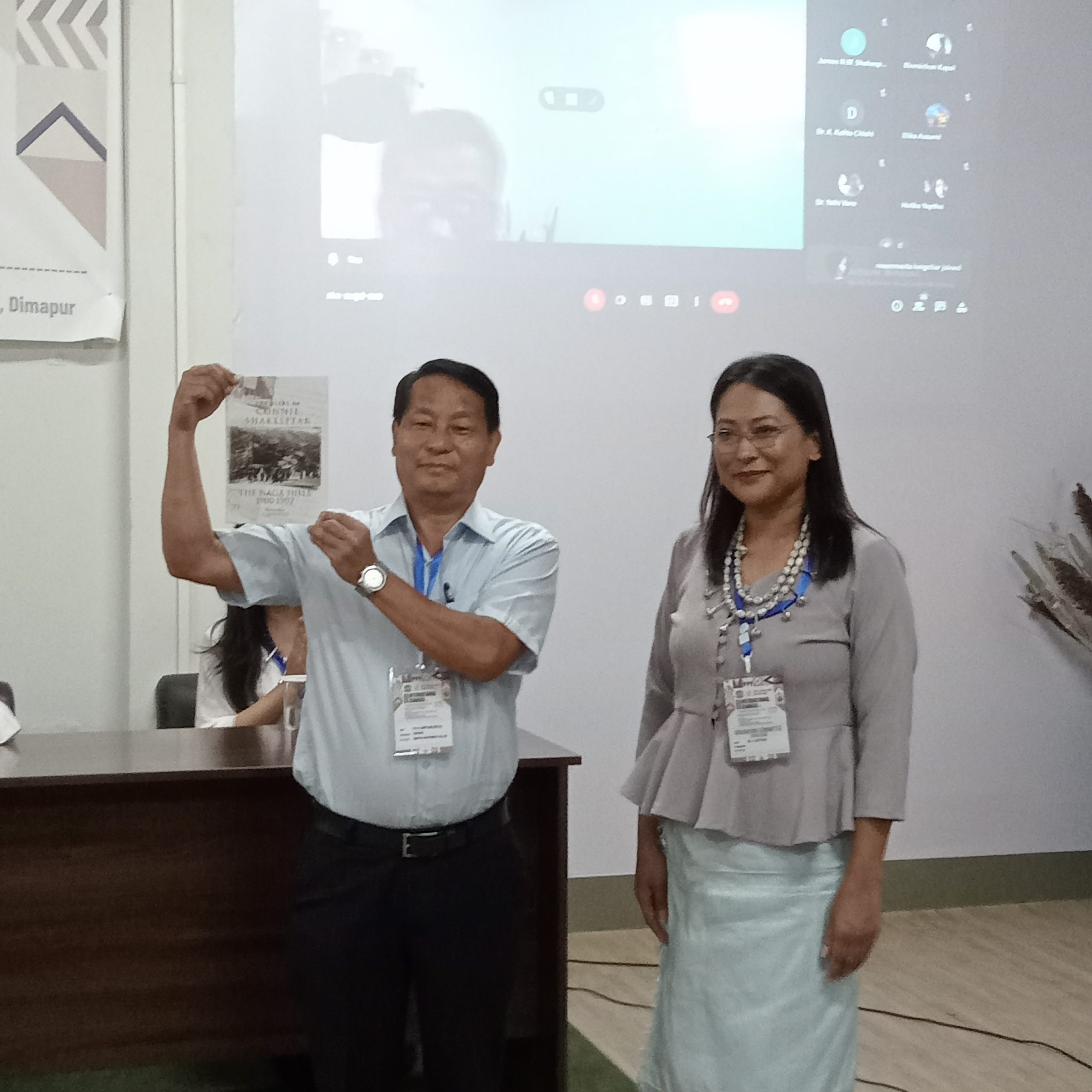 Dr. M Libanthung Ngullie launching the book “The Diary of Connie Shakespear: The Naga Hills 1900-1902” by Nigel Shakespeare along with Ass. Prof. A Sentiyula at DGC on Wednesday.