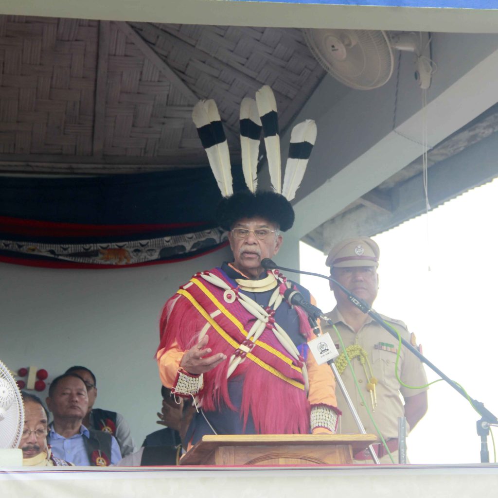 La. Ganesan speaking during Tsungremmung celebration at Mangmetong village on Wednesday. (EM Images)