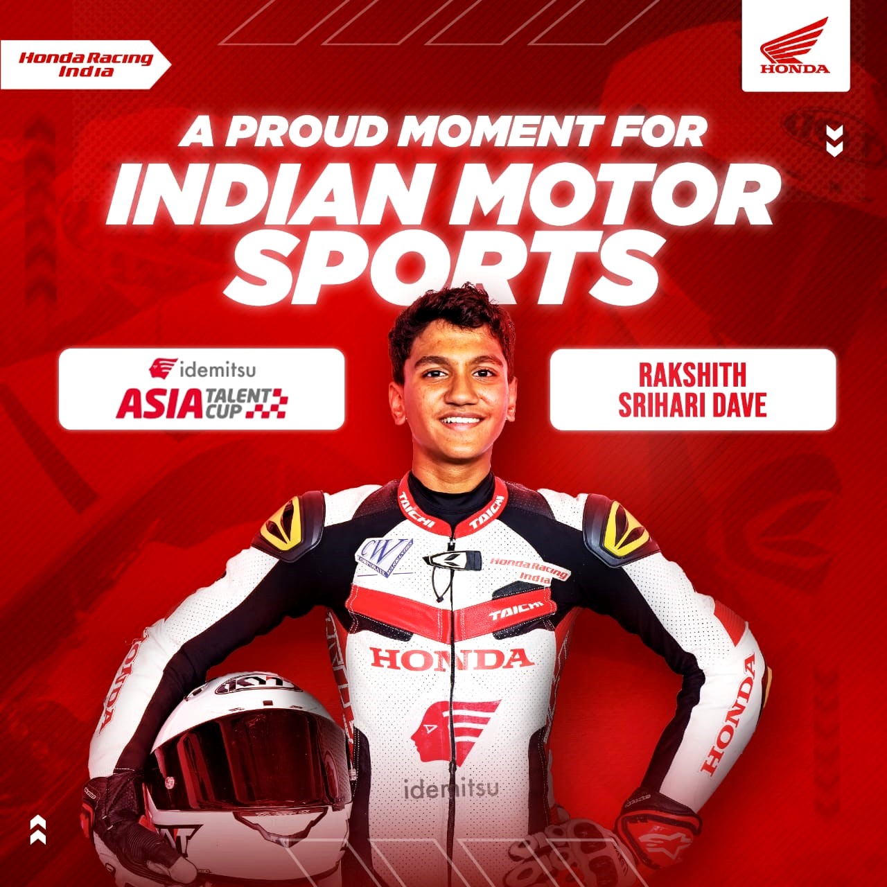 Honda Racing India’s Rakshith Dave to represent India at Asia Talent Cup 2024
