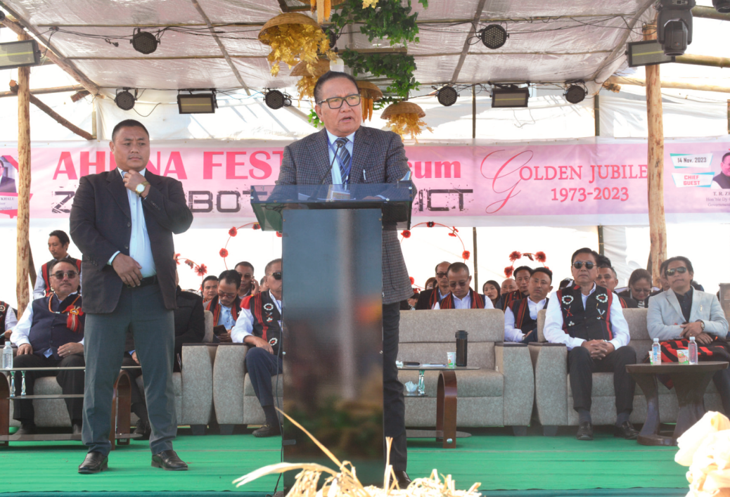 T R Zeliang speaking at Ahuna festival 2023