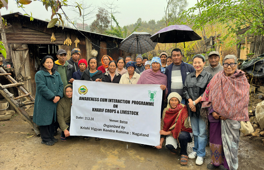Farmers and resources persons during the training-cum-interaction programme on Kharif crops and livestock at Botsa village on March 21.