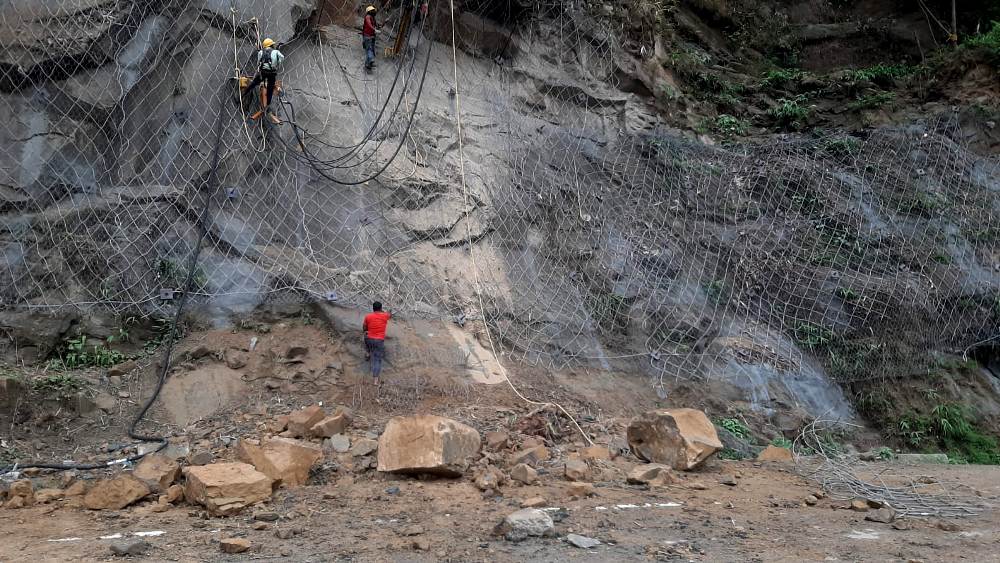 Installation of rock and slope barriers underway along NH-29